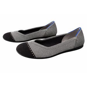 Rothy’s The Loafer Mist Cap Toe Knit Flats Black White Comfort Eco Washable Sz 6